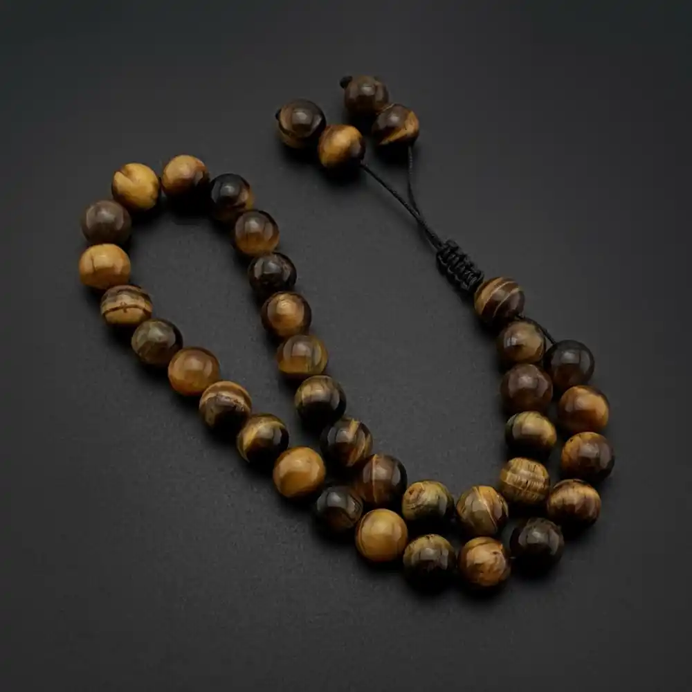 Orijinal Doğal Taş 8mm Kaplan Gözü 33lü Tesbih, Erkek Hediye, El Yapımı Tesbih