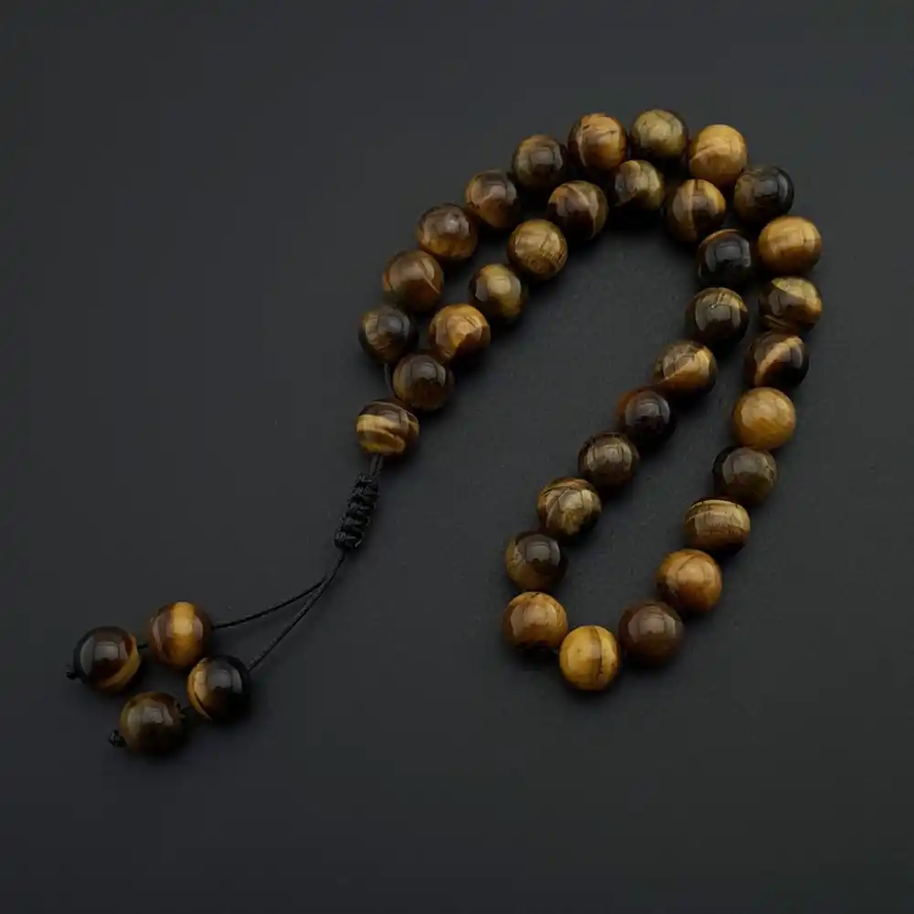 Orijinal Doğal Taş 8mm Kaplan Gözü 33lü Tesbih, Erkek Hediye, El Yapımı Tesbih