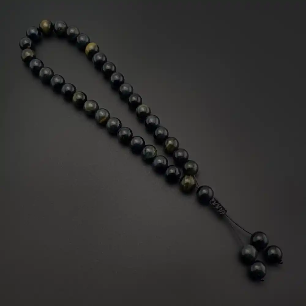 Orijinal Doğal Taş 8mm Dark Kaplan Gözü 33lü Tesbih, Erkek Hediye, El Yapımı Tesbih