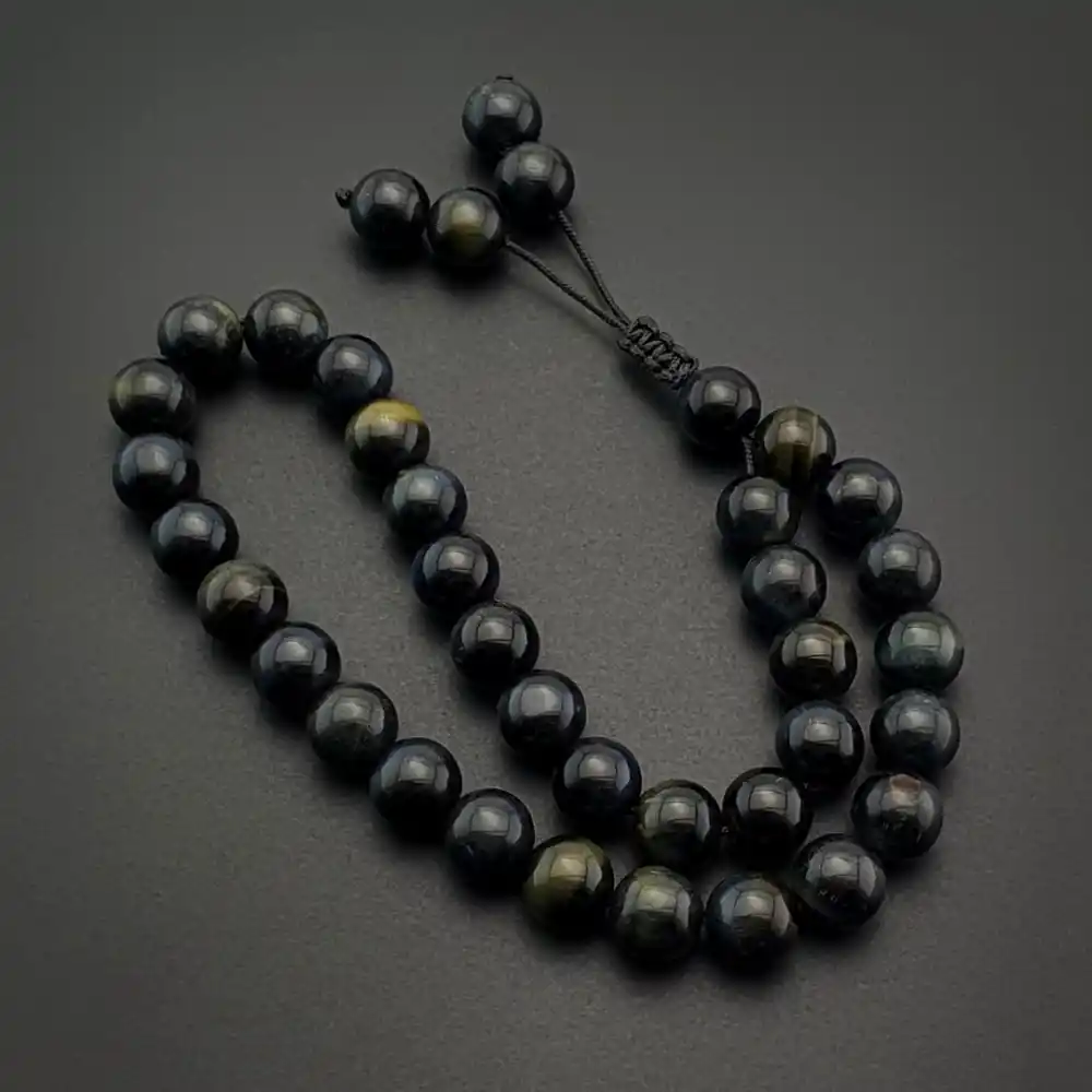 Orijinal Doğal Taş 8mm Dark Kaplan Gözü 33lü Tesbih, Erkek Hediye, El Yapımı Tesbih