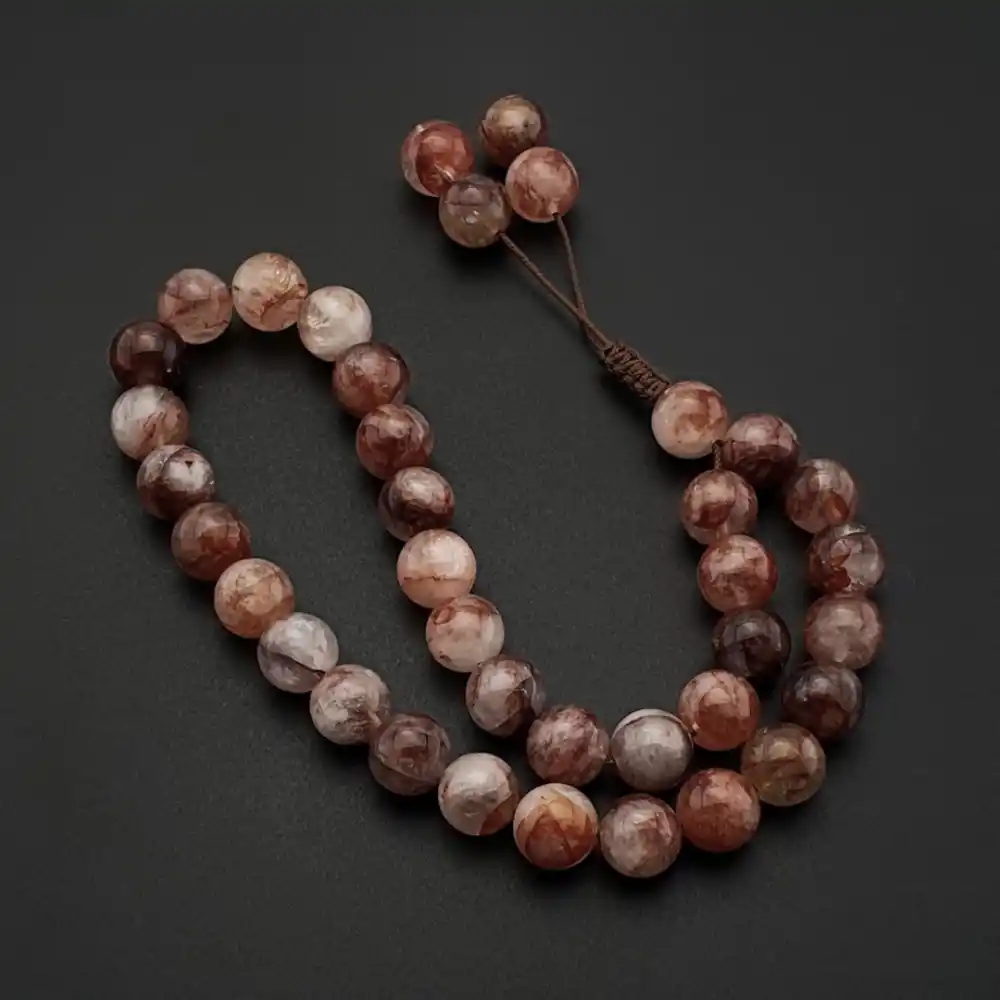 Orijinal Doğal Taş 8mm Red Fire Kuvars 33lü Tesbih, Erkek Hediye, El Yapımı Tesbih