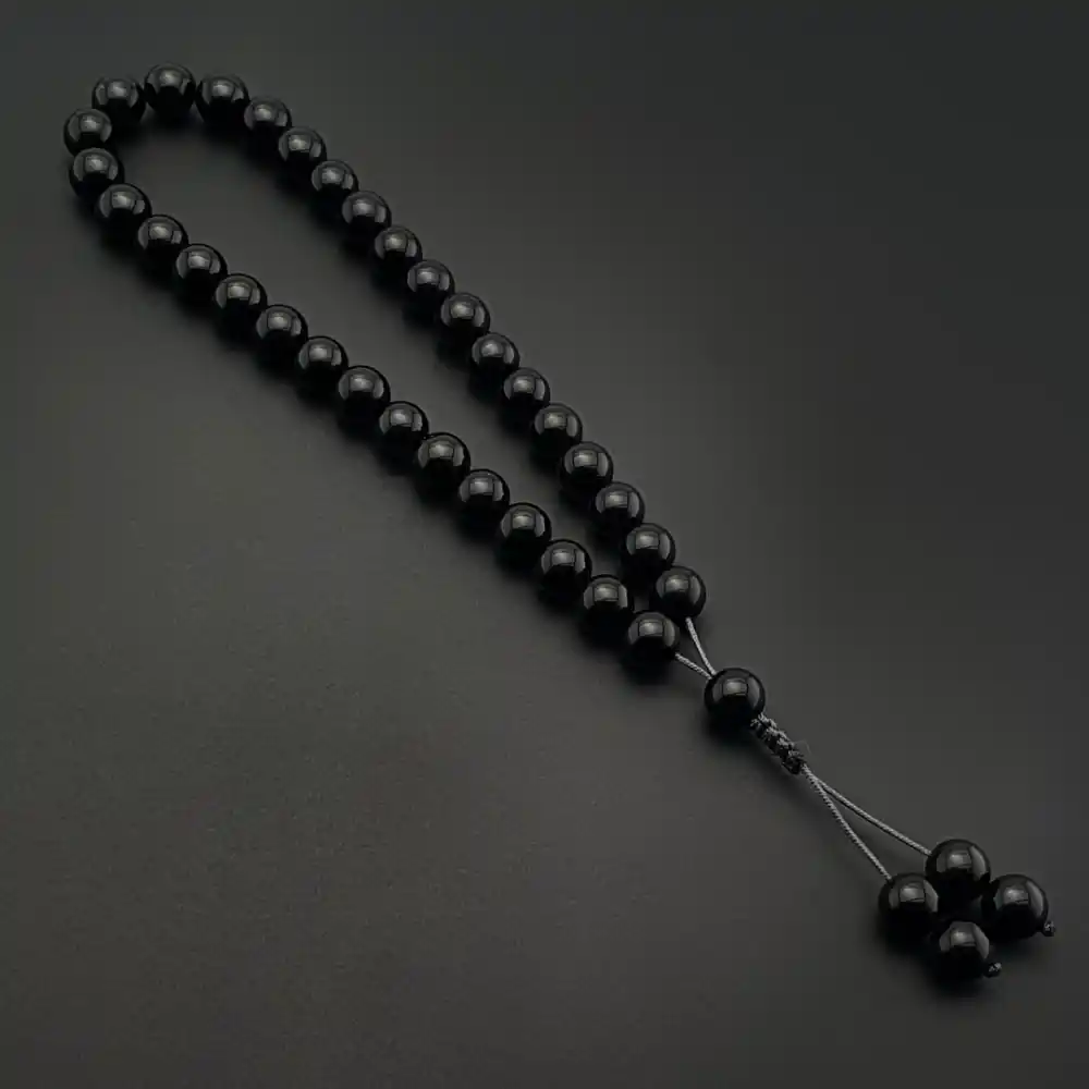 Orijinal Doğal Taş 8mm Siyah Akik 33lü Tesbih, Erkek Hediye, El Yapımı Tesbih