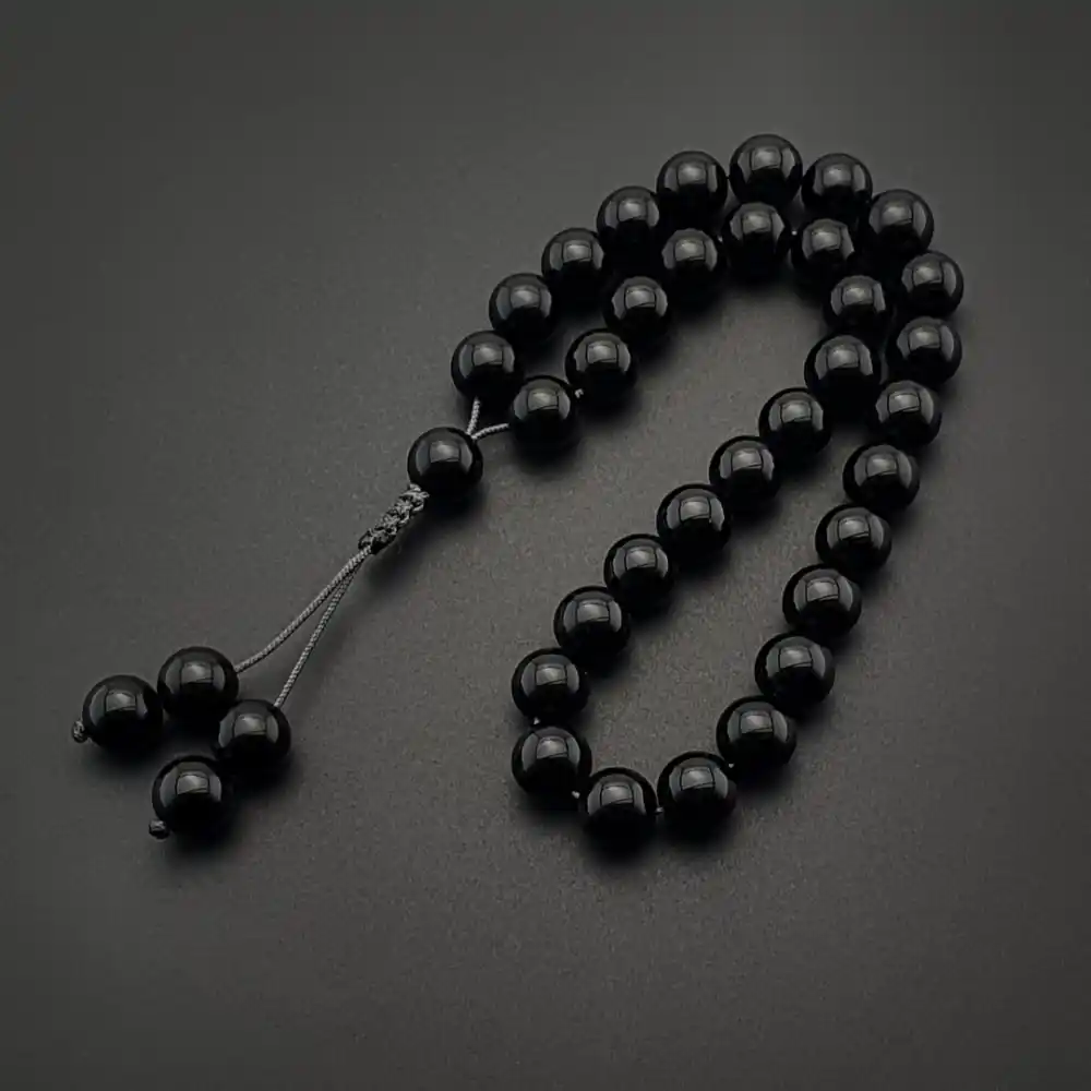 Orijinal Doğal Taş 8mm Siyah Akik 33lü Tesbih, Erkek Hediye, El Yapımı Tesbih