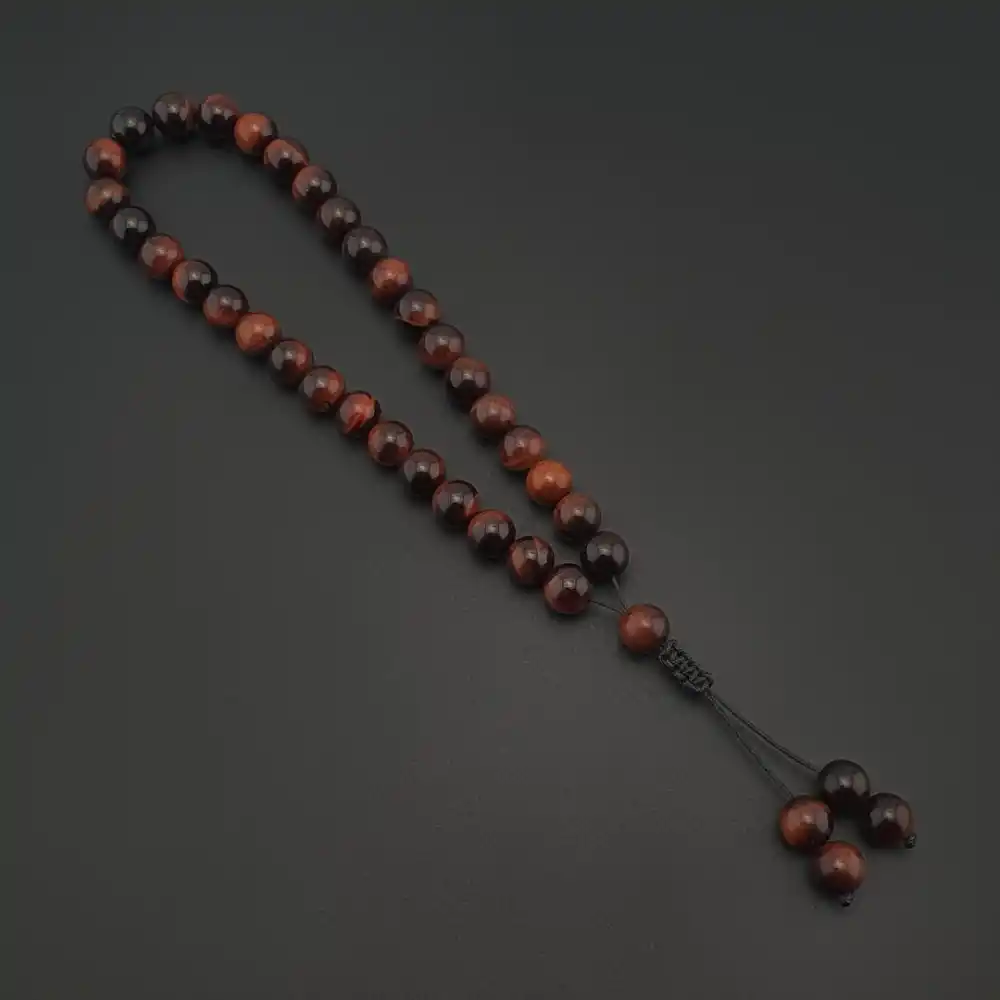 Orijinal Doğal Taş 8mm Kızıl Kaplan Gözü 33lü Tesbih, Erkek Hediye, El Yapımı Tesbih