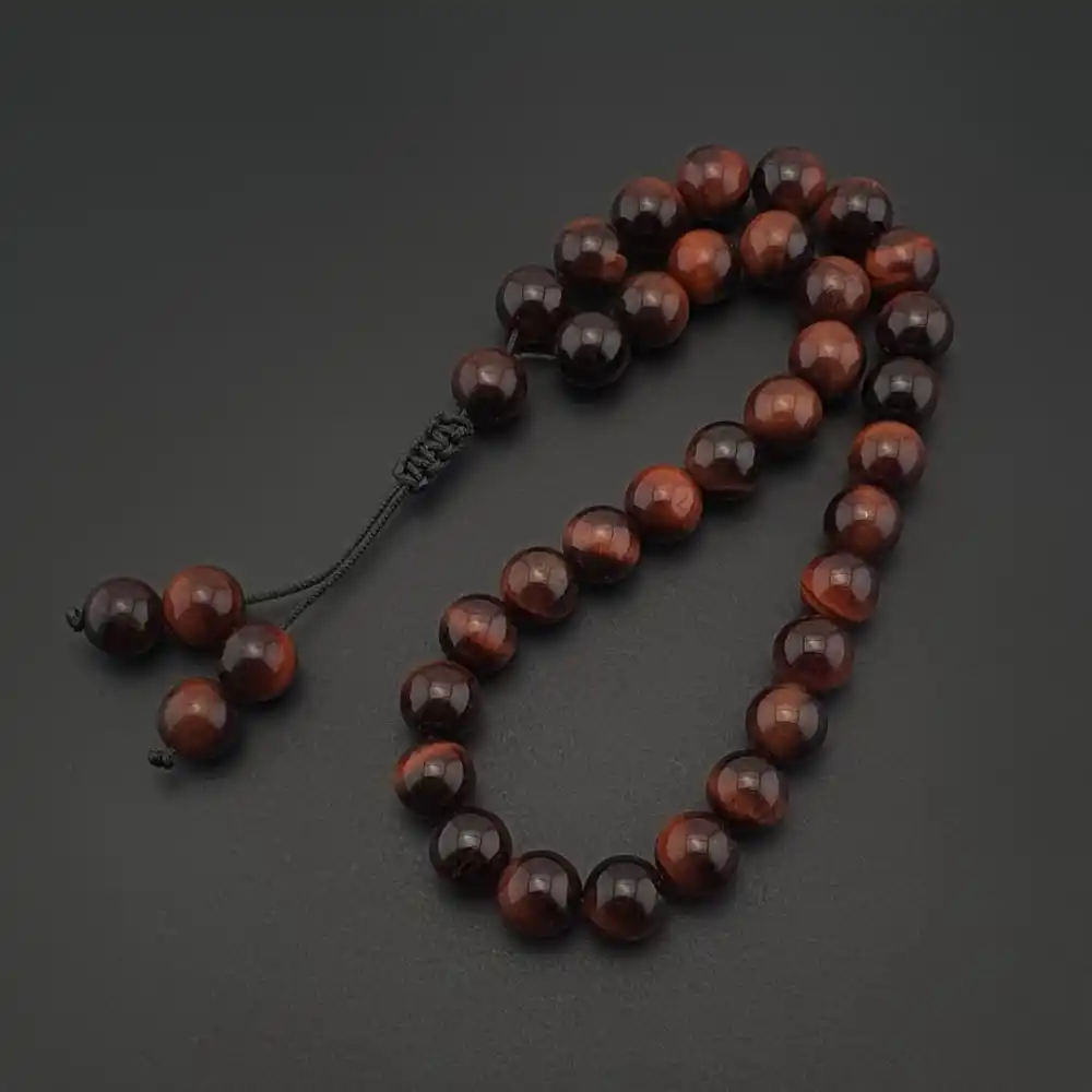 Orijinal Doğal Taş 8mm Kızıl Kaplan Gözü 33lü Tesbih, Erkek Hediye, El Yapımı Tesbih