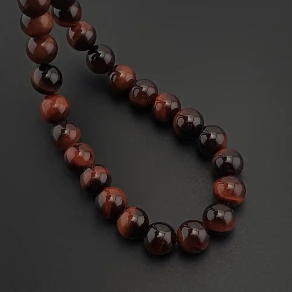 Orijinal Doğal Taş 8mm Kızıl Kaplan Gözü 33lü Tesbih, Erkek Hediye, El Yapımı Tesbih