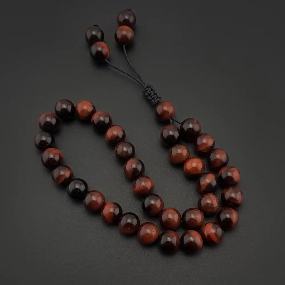 Orijinal Doğal Taş 8mm Kızıl Kaplan Gözü 33lü Tesbih, Erkek Hediye, El Yapımı Tesbih