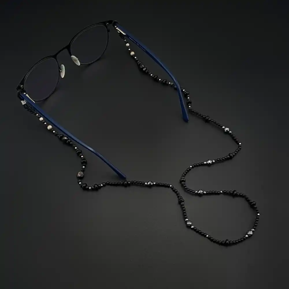 Orijinal Doğal Taş Hypersthene Turmalin Akik Hematit Gümüş Gözlük İpi