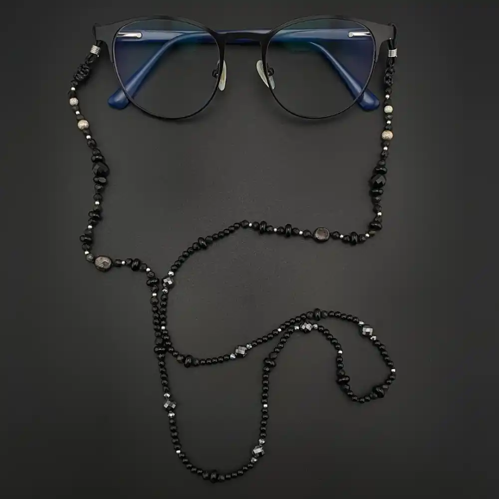 Orijinal Doğal Taş Hypersthene Turmalin Akik Hematit Gümüş Gözlük İpi