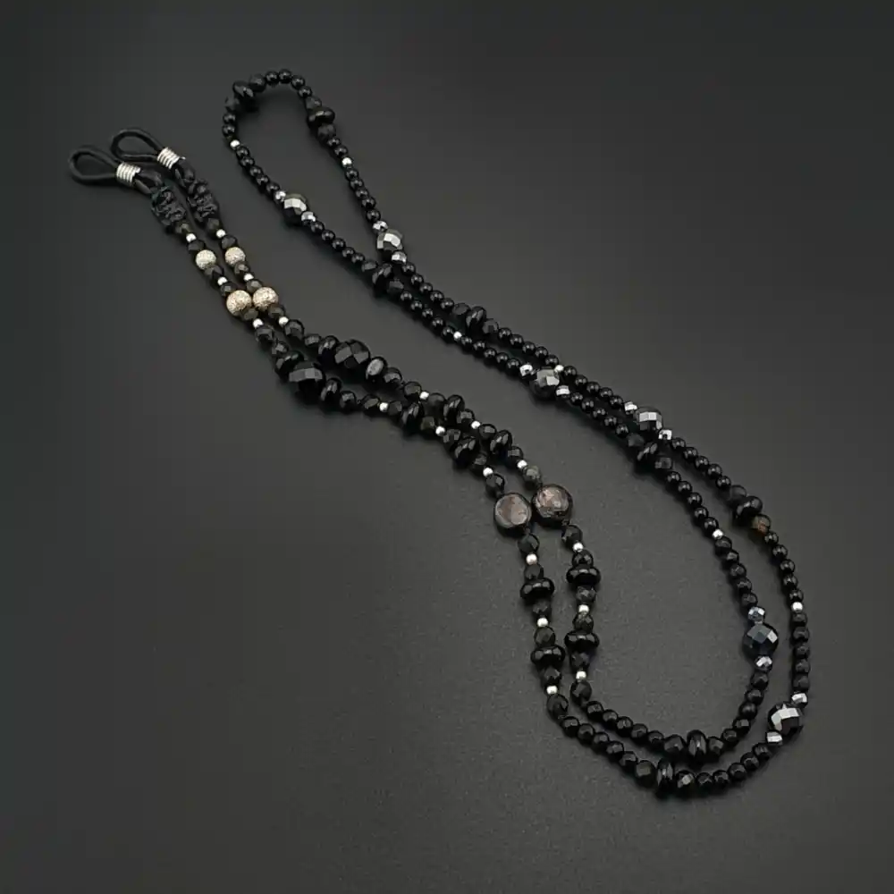 Orijinal Doğal Taş Hypersthene Turmalin Akik Hematit Gümüş Gözlük İpi