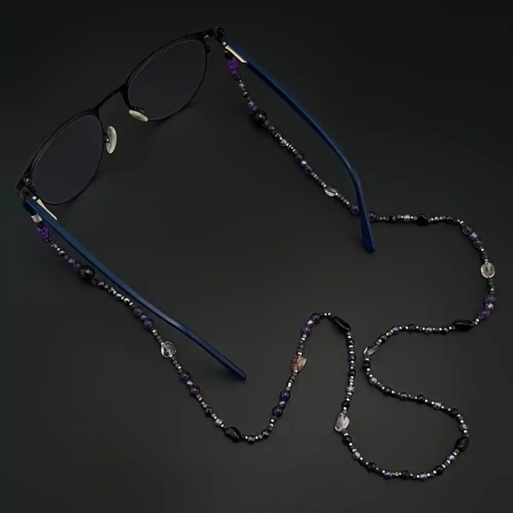Orijinal Doğal Taş Ametist Zirkon Turmalin Hematit Akik Gözlük İpi
