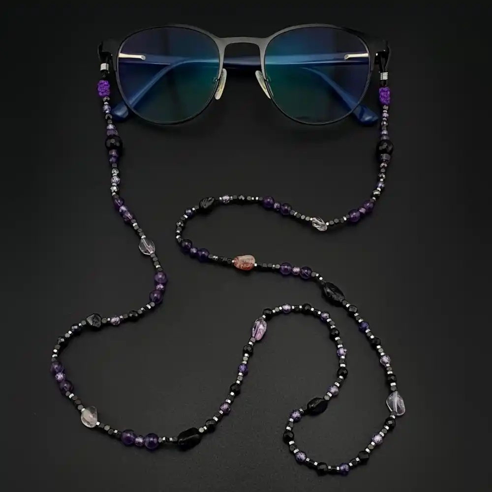 Orijinal Doğal Taş Ametist Zirkon Turmalin Hematit Akik Gözlük İpi