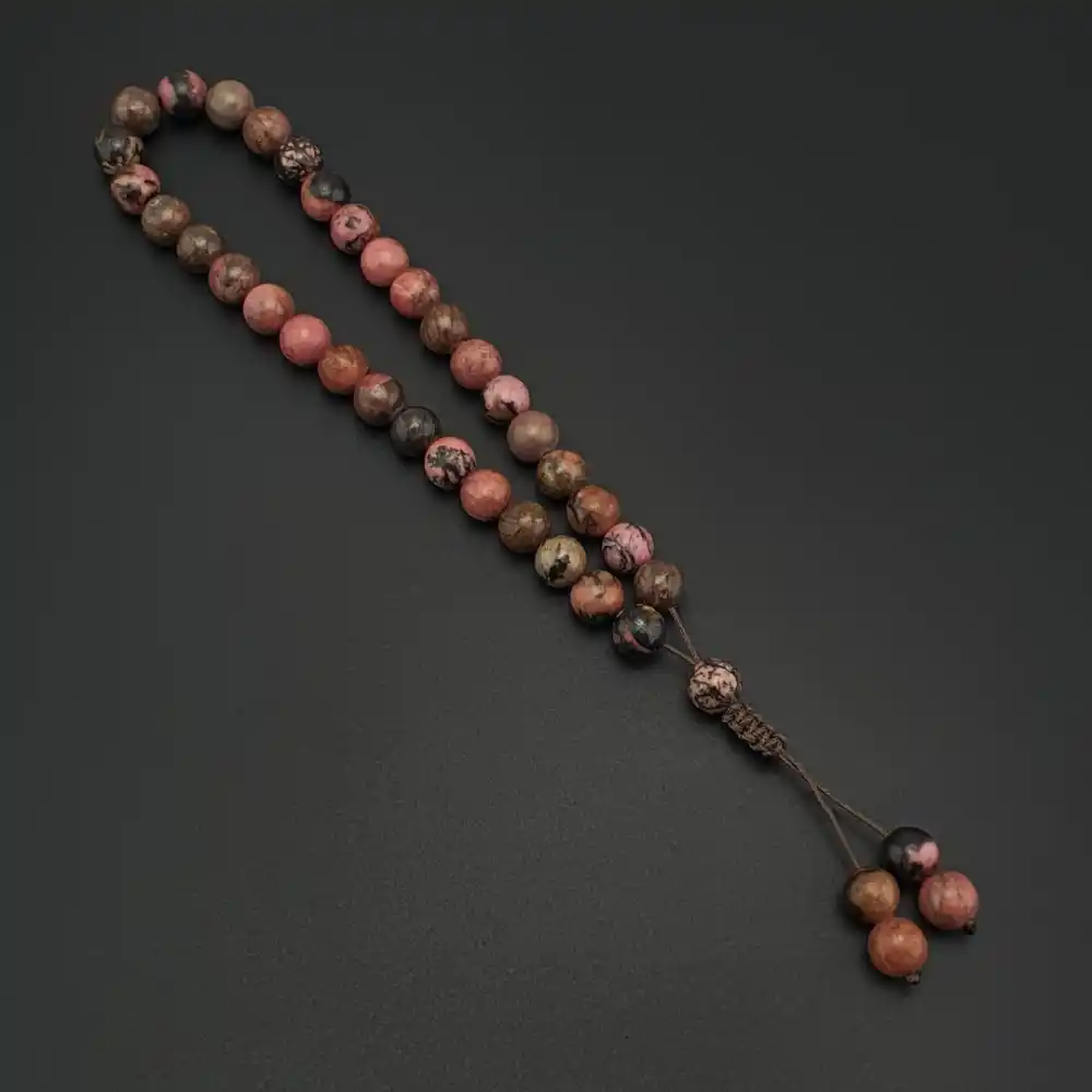 Orijinal Doğal Taş 8mm Rodokrozit Taşı 33lü Tesbih, Erkek Hediye, El Yapımı Tesbih