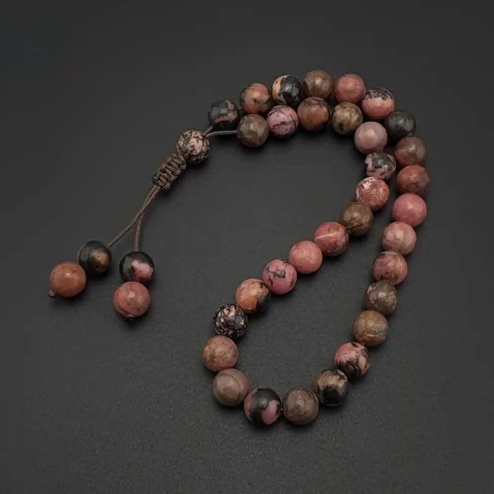 Orijinal Doğal Taş 8mm Rodokrozit Taşı 33lü Tesbih, Erkek Hediye, El Yapımı Tesbih