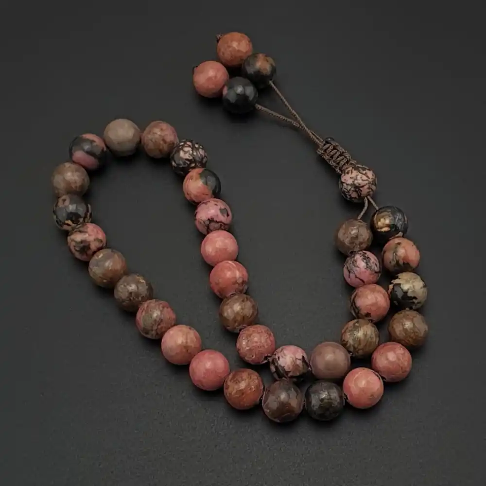 Orijinal Doğal Taş 8mm Rodokrozit Taşı 33lü Tesbih, Erkek Hediye, El Yapımı Tesbih