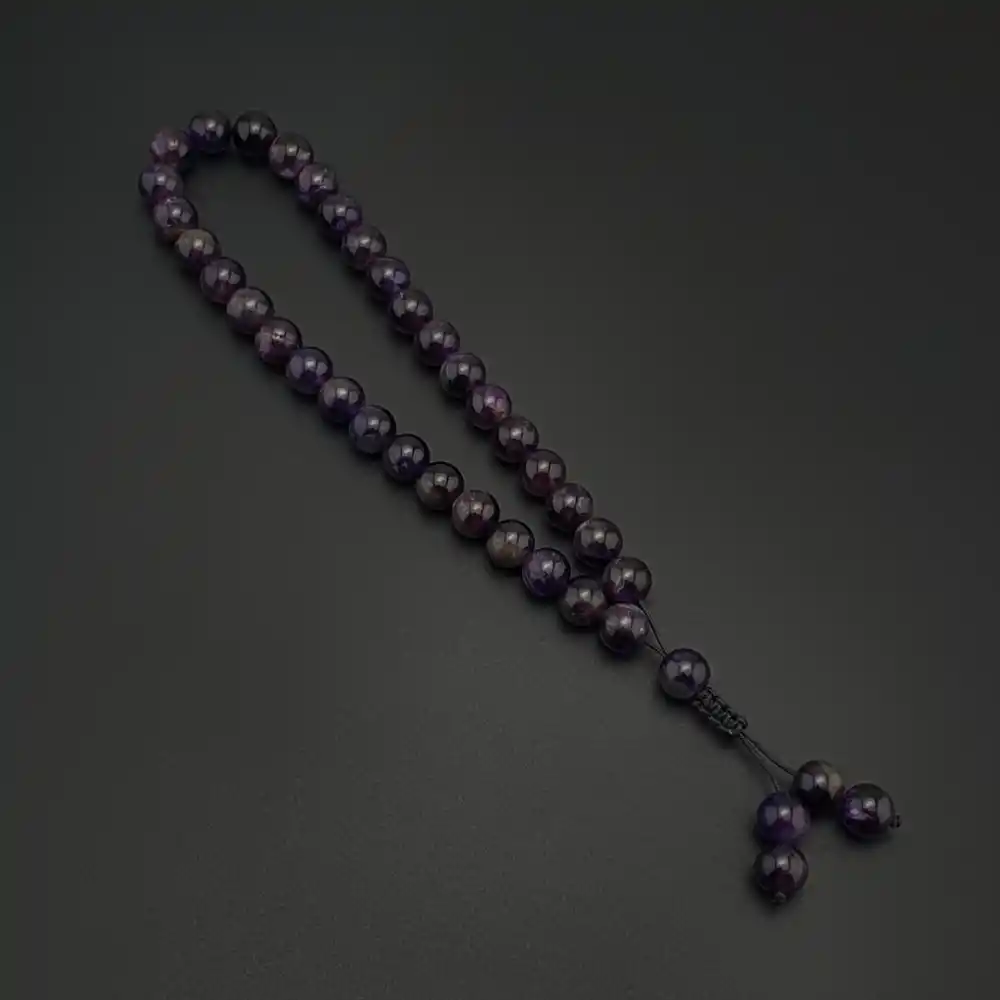 Orijinal Doğal Taş 8mm Ametist Taşı 33lü Tesbih, Erkek Hediye, El Yapımı Tesbih