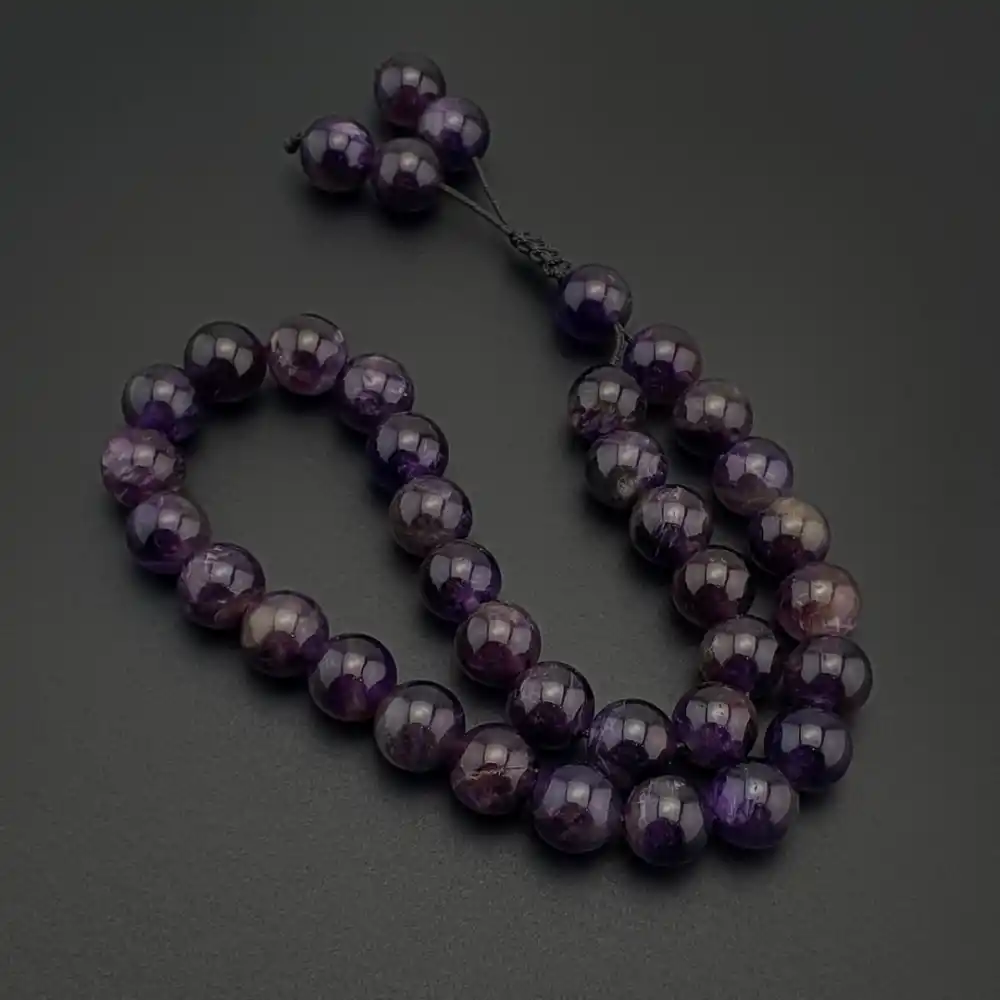 Orijinal Doğal Taş 8mm Ametist Taşı 33lü Tesbih, Erkek Hediye, El Yapımı Tesbih