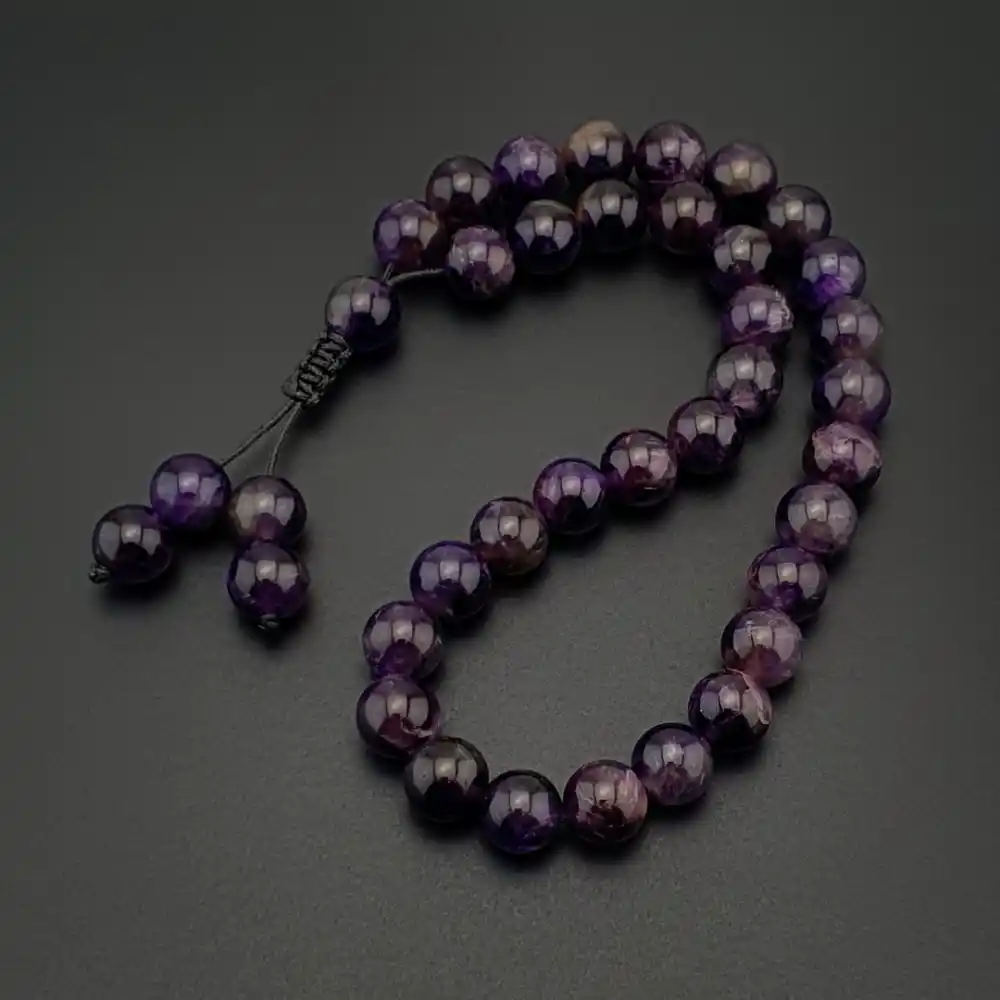 Orijinal Doğal Taş 8mm Ametist Taşı 33lü Tesbih, Erkek Hediye, El Yapımı Tesbih