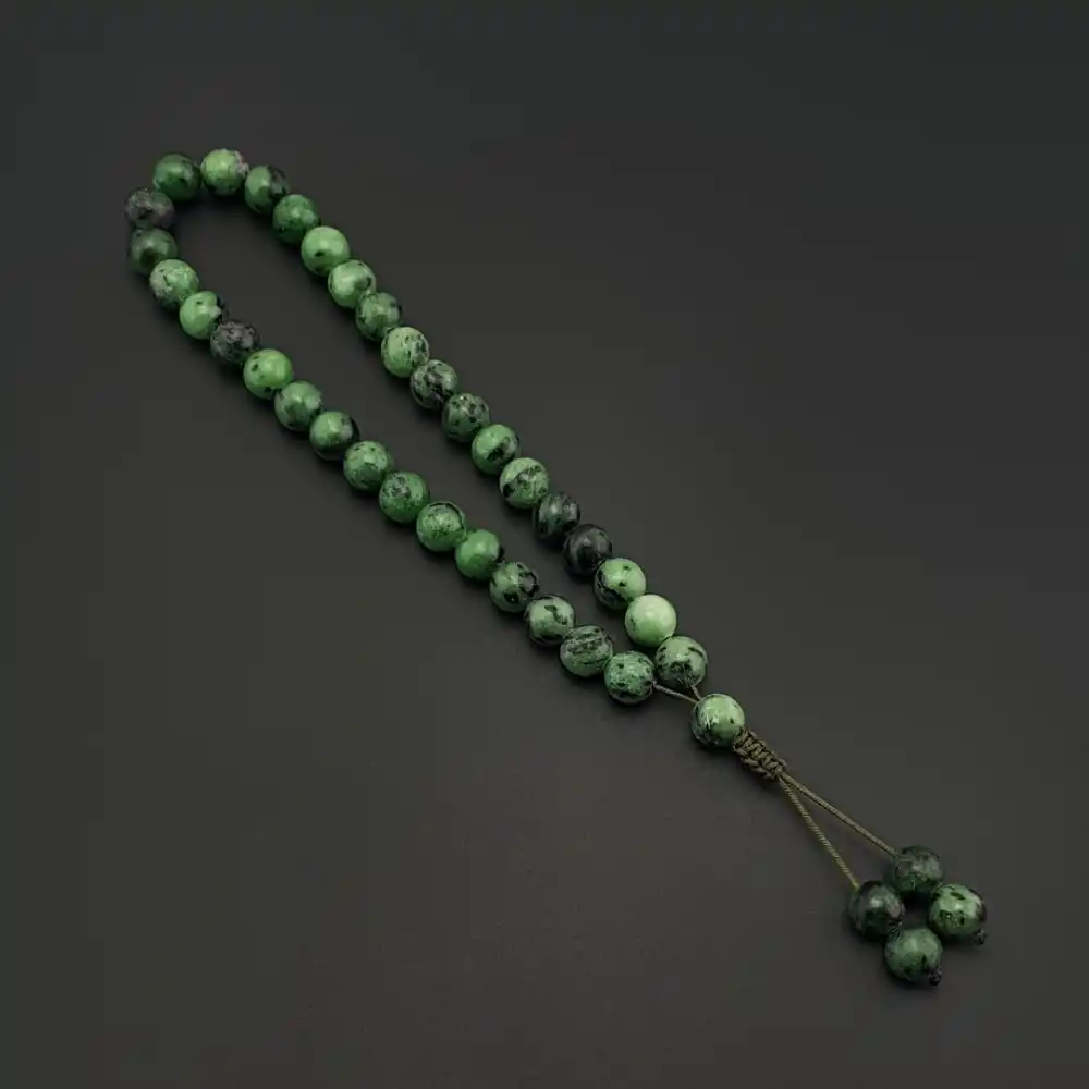 Orijinal Doğal Taş 8mm Epidot Taşı 33lü Tesbih, Erkek Hediye, El Yapımı Tesbih