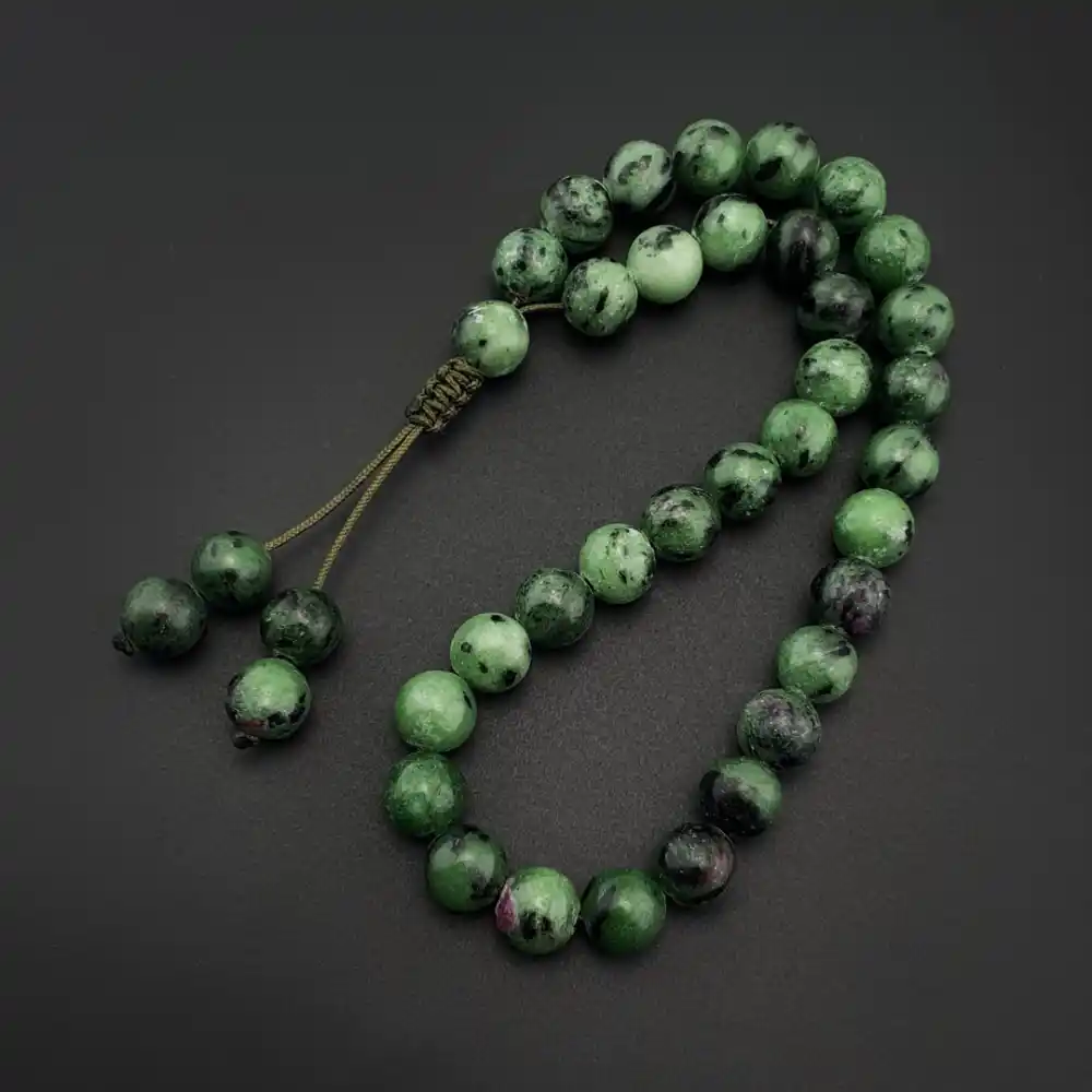 Orijinal Doğal Taş 8mm Epidot Taşı 33lü Tesbih, Erkek Hediye, El Yapımı Tesbih