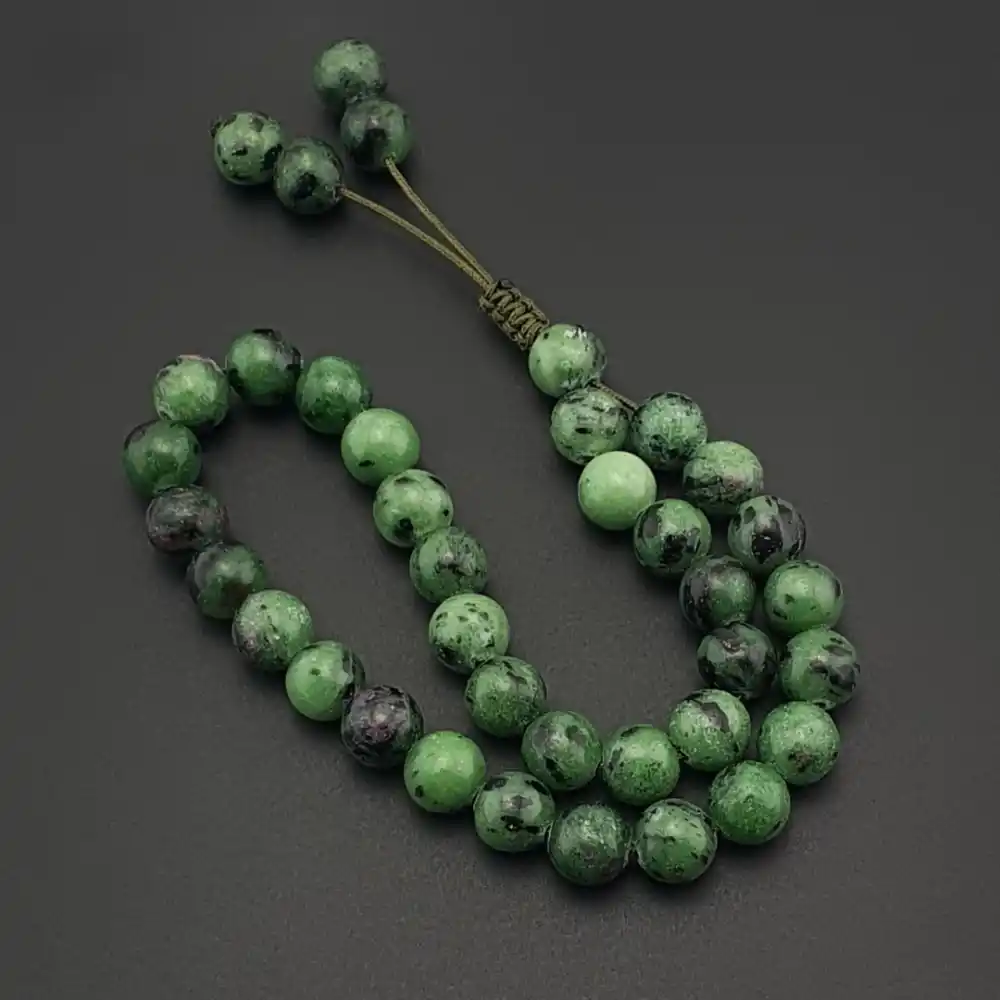 Orijinal Doğal Taş 8mm Epidot Taşı 33lü Tesbih, Erkek Hediye, El Yapımı Tesbih