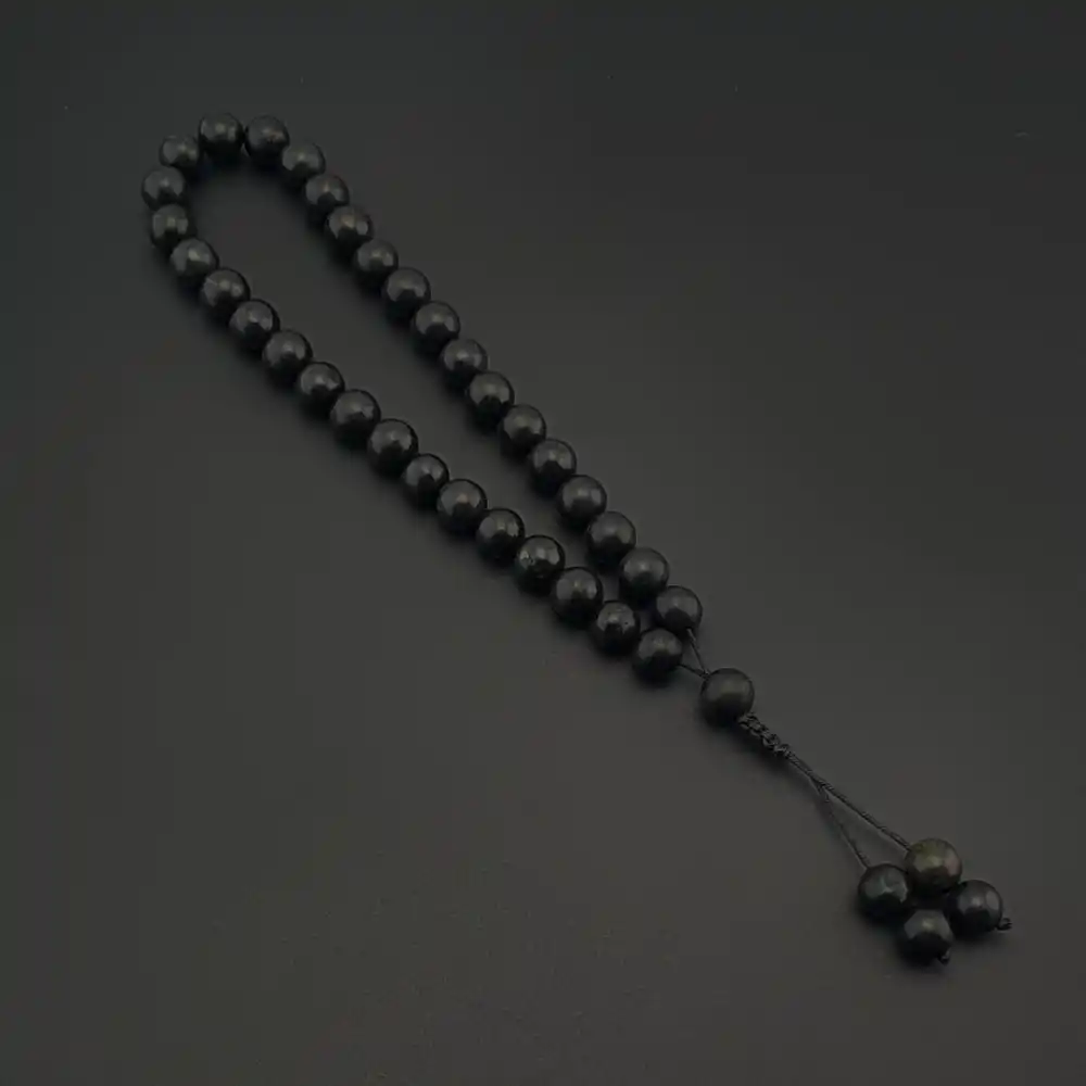 Orijinal Doğal Taş 8mm Şungit Taşı 33lü Tesbih, Erkek Hediye, El Yapımı Tesbih