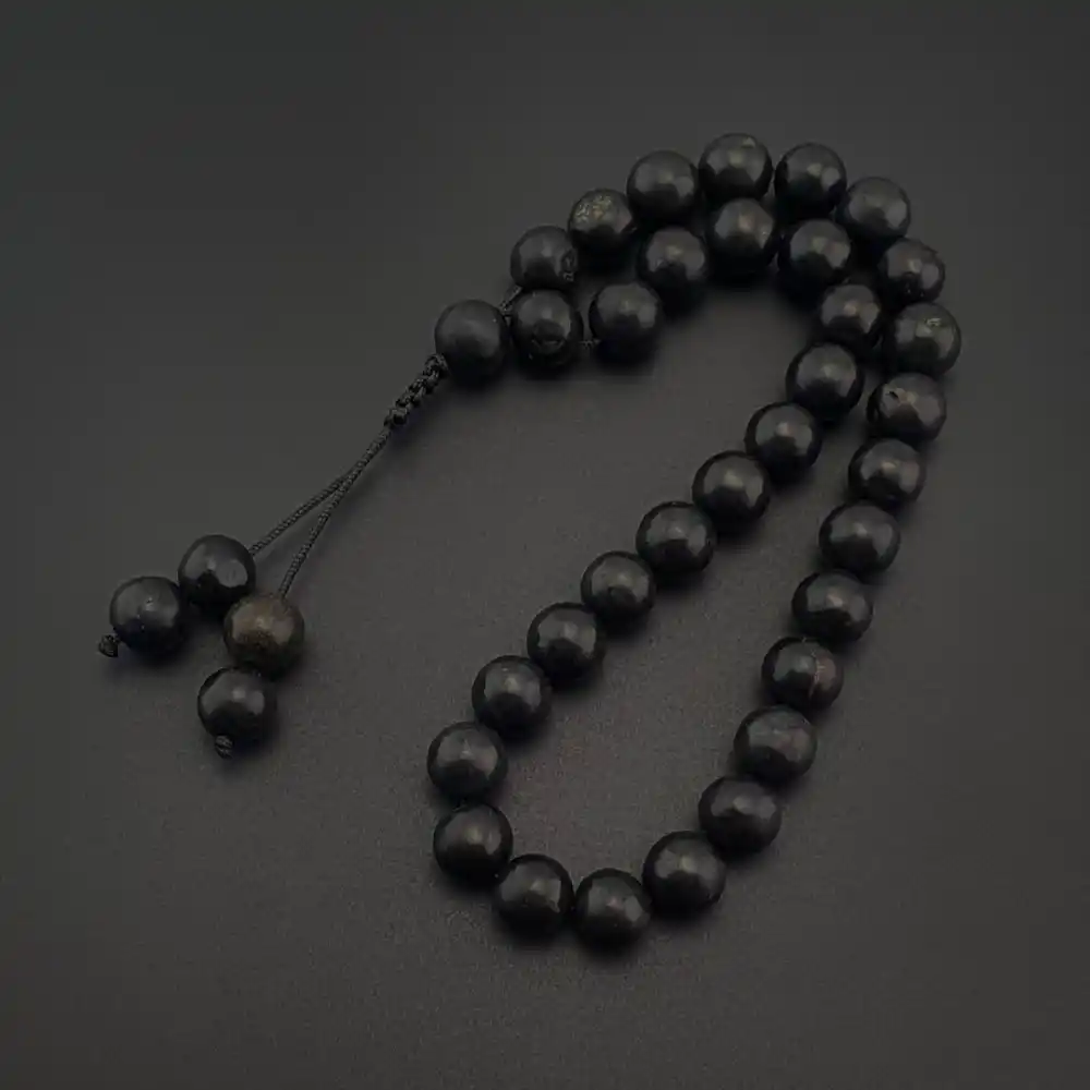 Orijinal Doğal Taş 8mm Şungit Taşı 33lü Tesbih, Erkek Hediye, El Yapımı Tesbih