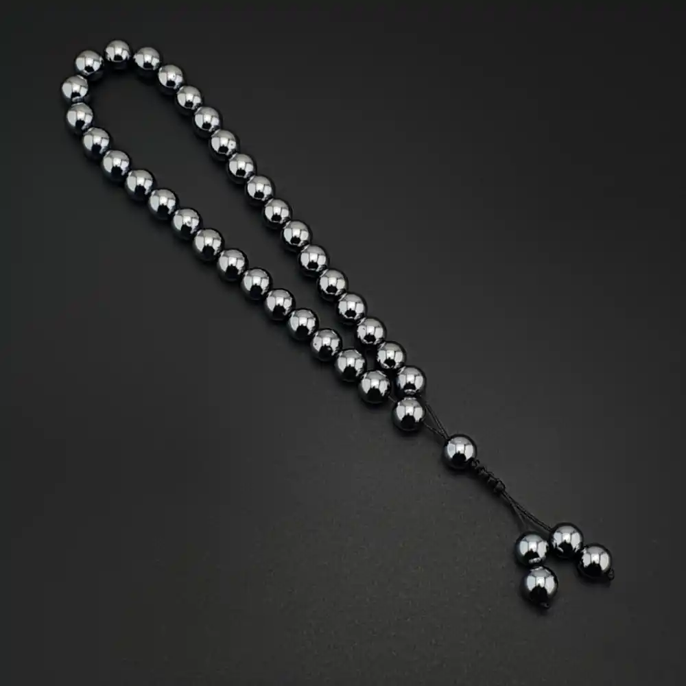 Orijinal Doğal Taş 8mm Terahertz Taşı 33lü Tesbih, Erkek Hediye, El Yapımı Tesbih