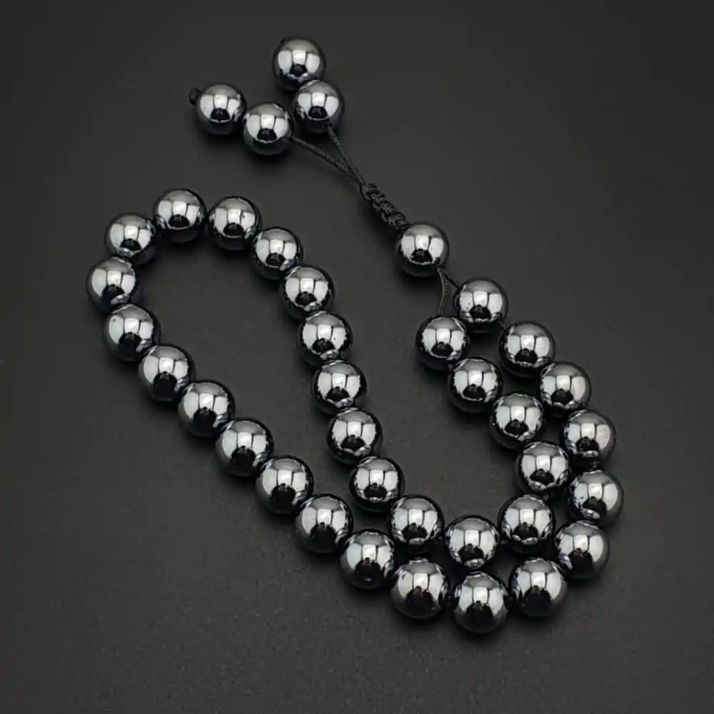 Orijinal Doğal Taş 8mm Terahertz Taşı 33lü Tesbih, Erkek Hediye, El Yapımı Tesbih