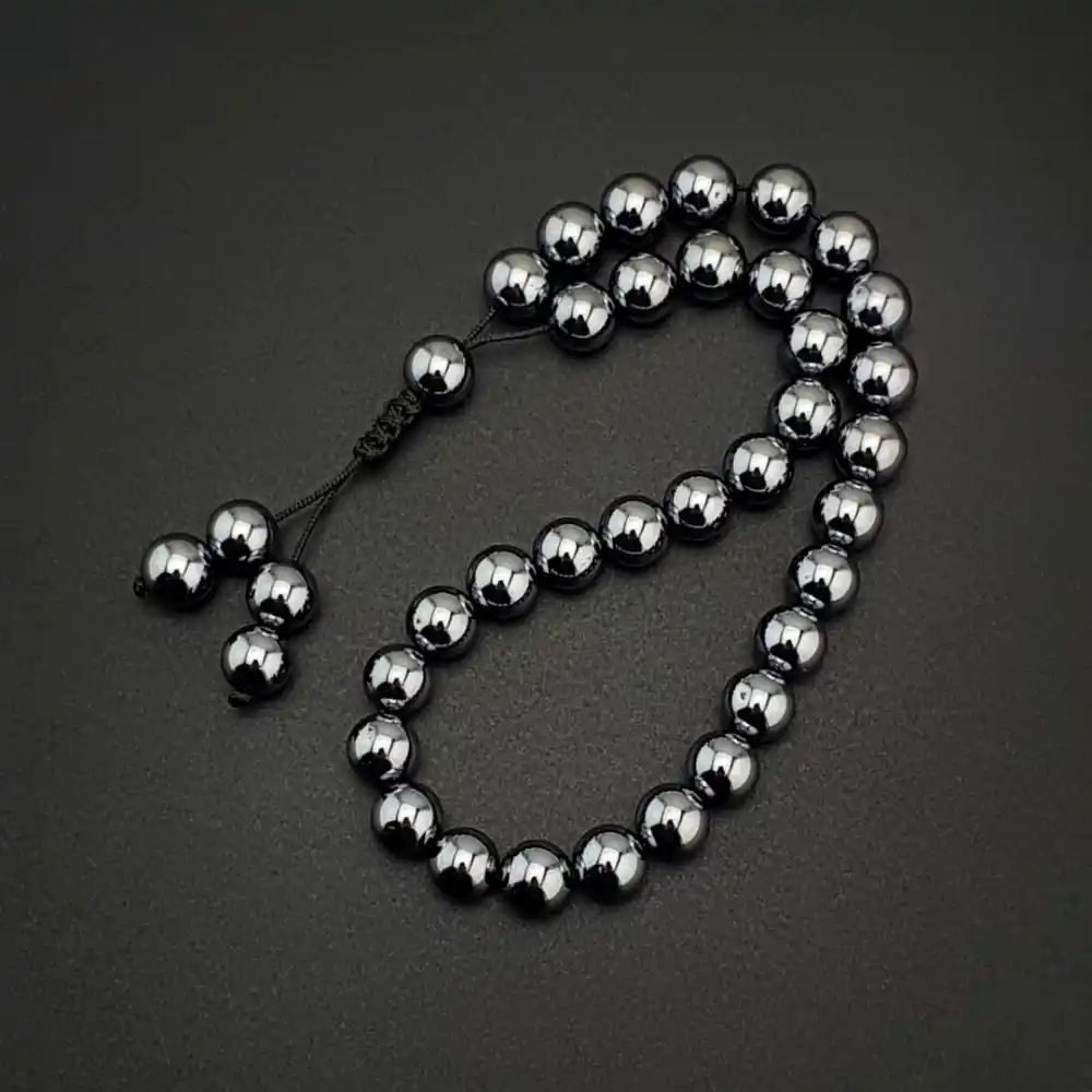 Orijinal Doğal Taş 8mm Terahertz Taşı 33lü Tesbih, Erkek Hediye, El Yapımı Tesbih