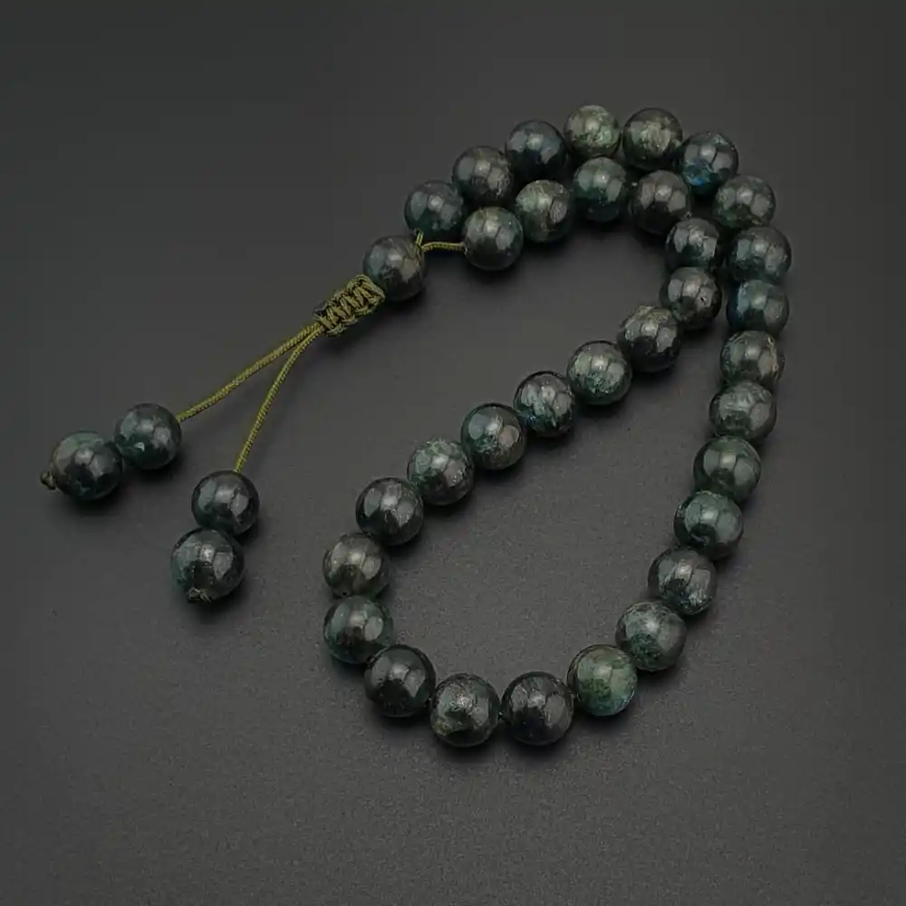 Orijinal Doğal Taş 8mm Yeşil Kyanit Taşı 33lü Tesbih, Erkek Hediye, El Yapımı Tesbih