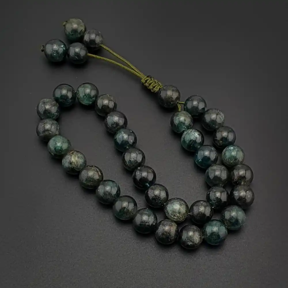 Orijinal Doğal Taş 8mm Yeşil Kyanit Taşı 33lü Tesbih, Erkek Hediye, El Yapımı Tesbih