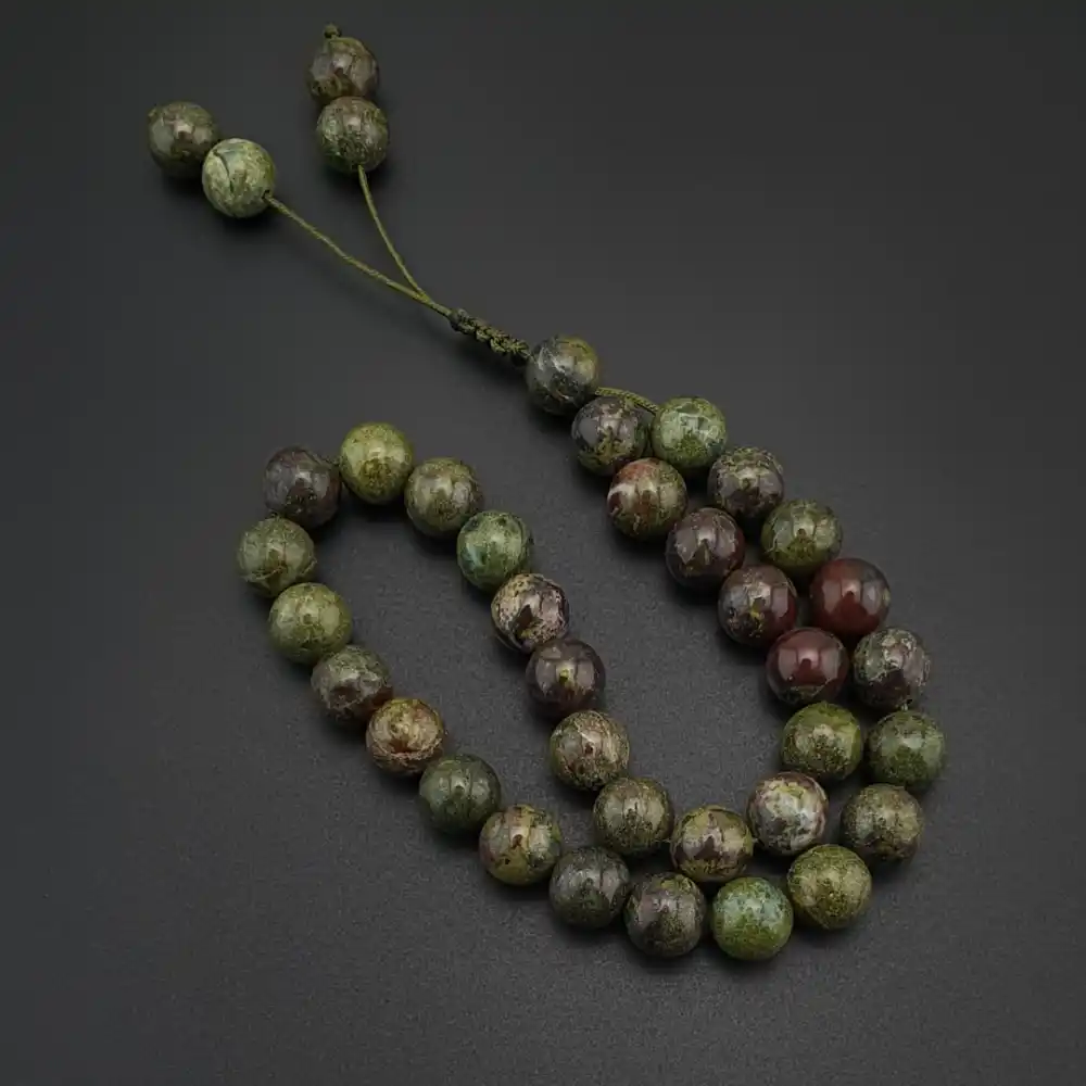 Orijinal Doğal Taş 8mm Kan Taşı 33lü Tesbih, Erkek Hediye, El Yapımı Tesbih