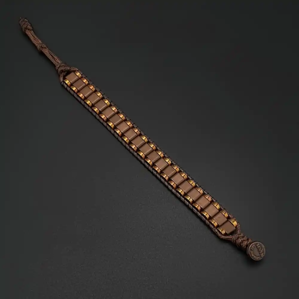 Hematit Taşı Kahverengi Bakır Renk Kenar Şeritli Bileklik