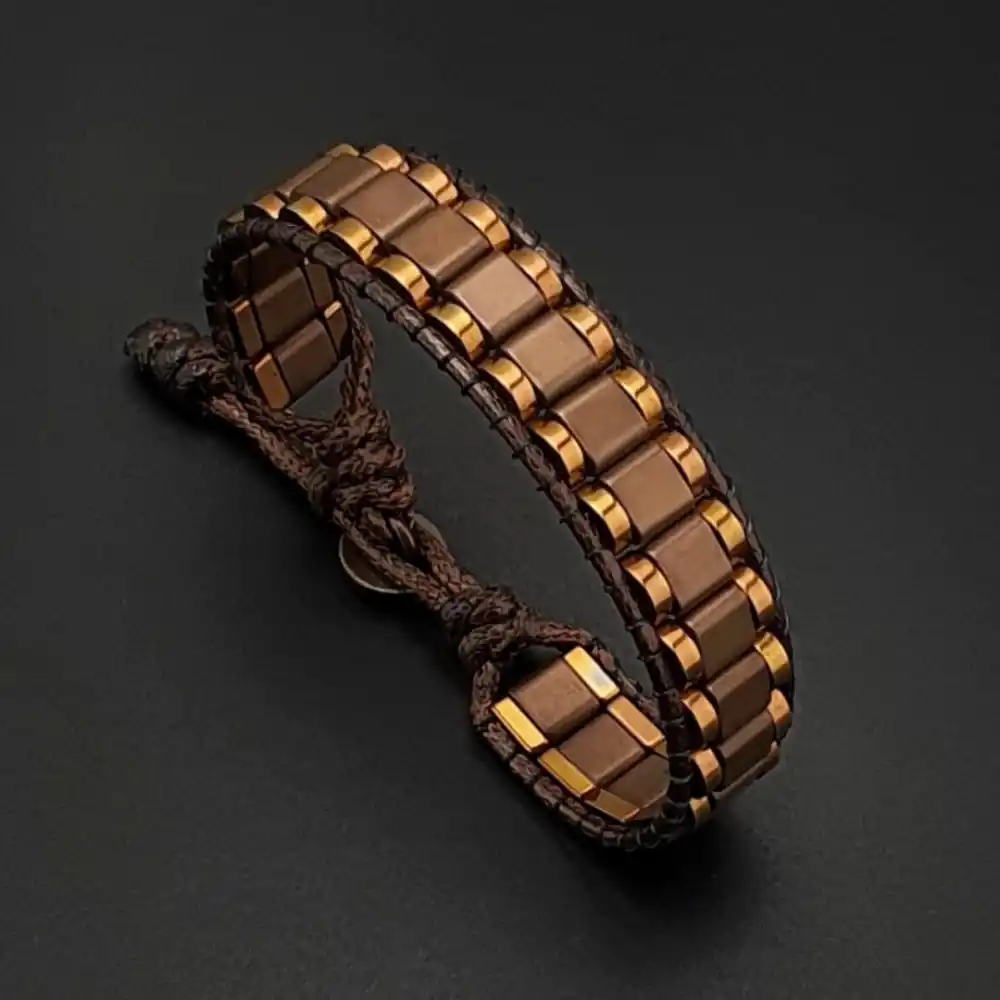 Hematit Taşı Kahverengi Bakır Renk Kenar Şeritli Bileklik