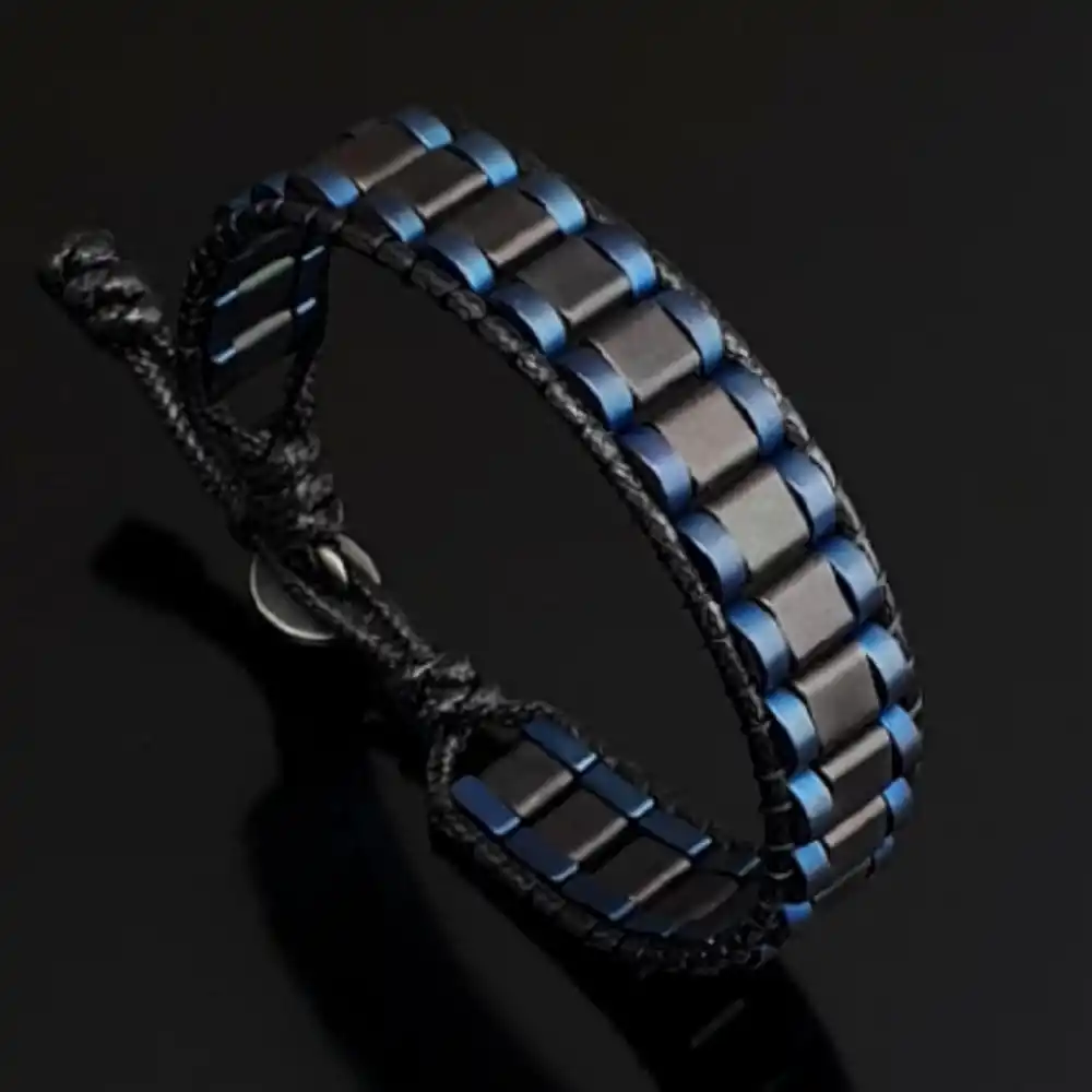 Hematit Mavi Kenar Şeritli Bileklik