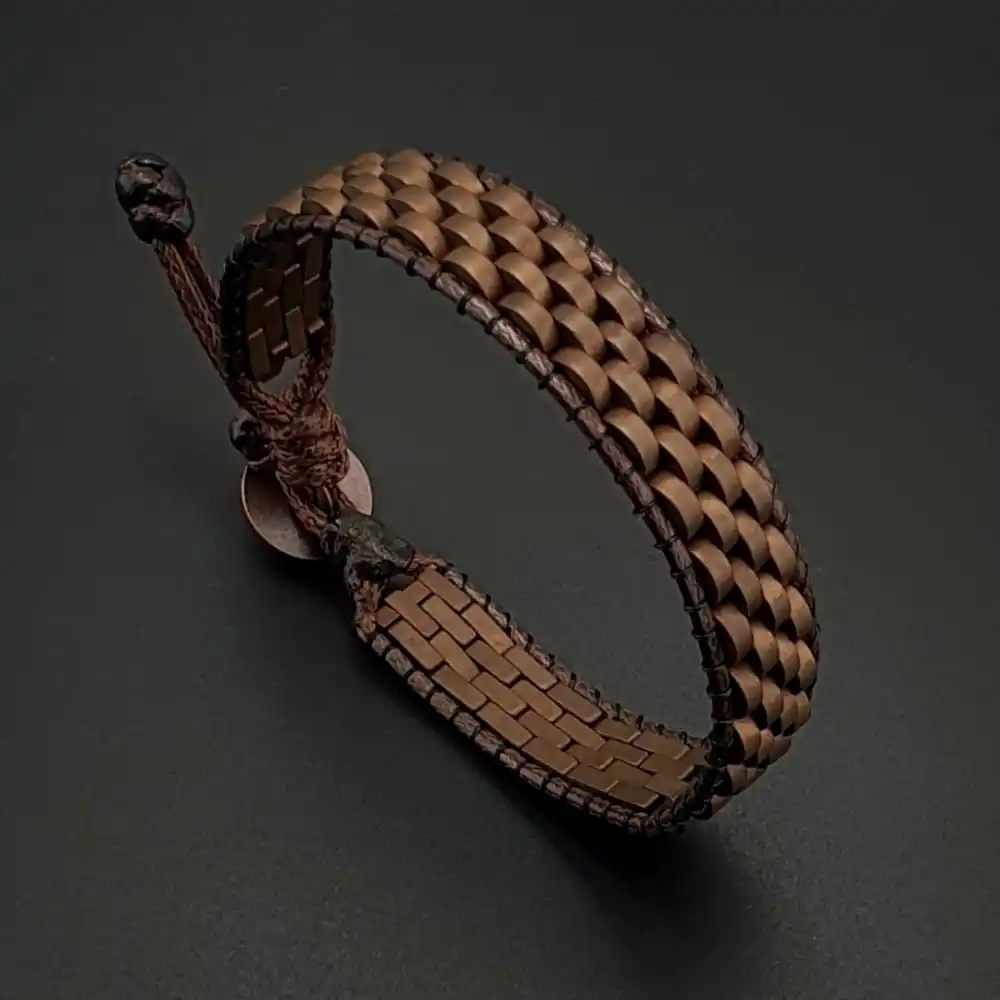 Doğal Taş Bronz Renk Hematit Taşı Hasır Tarz Bileklik