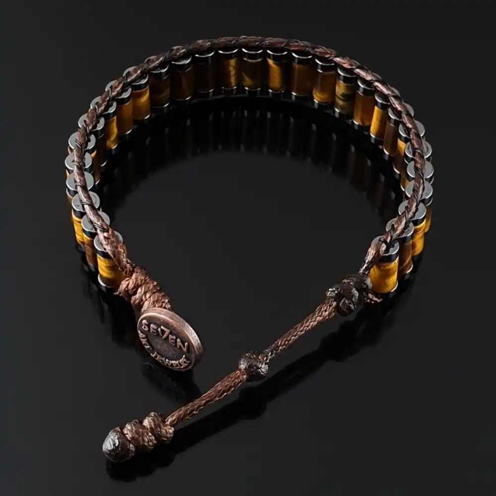 Orijinal Doğal Taş Kaplan Gözü Silindir Akik ve Hematit Kolye Bileklik Set