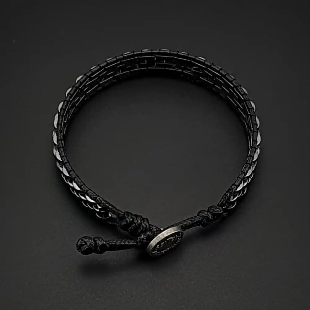 Doğal Taş Gümüş Renk Hematit Taşı Hasır Tarz Bileklik