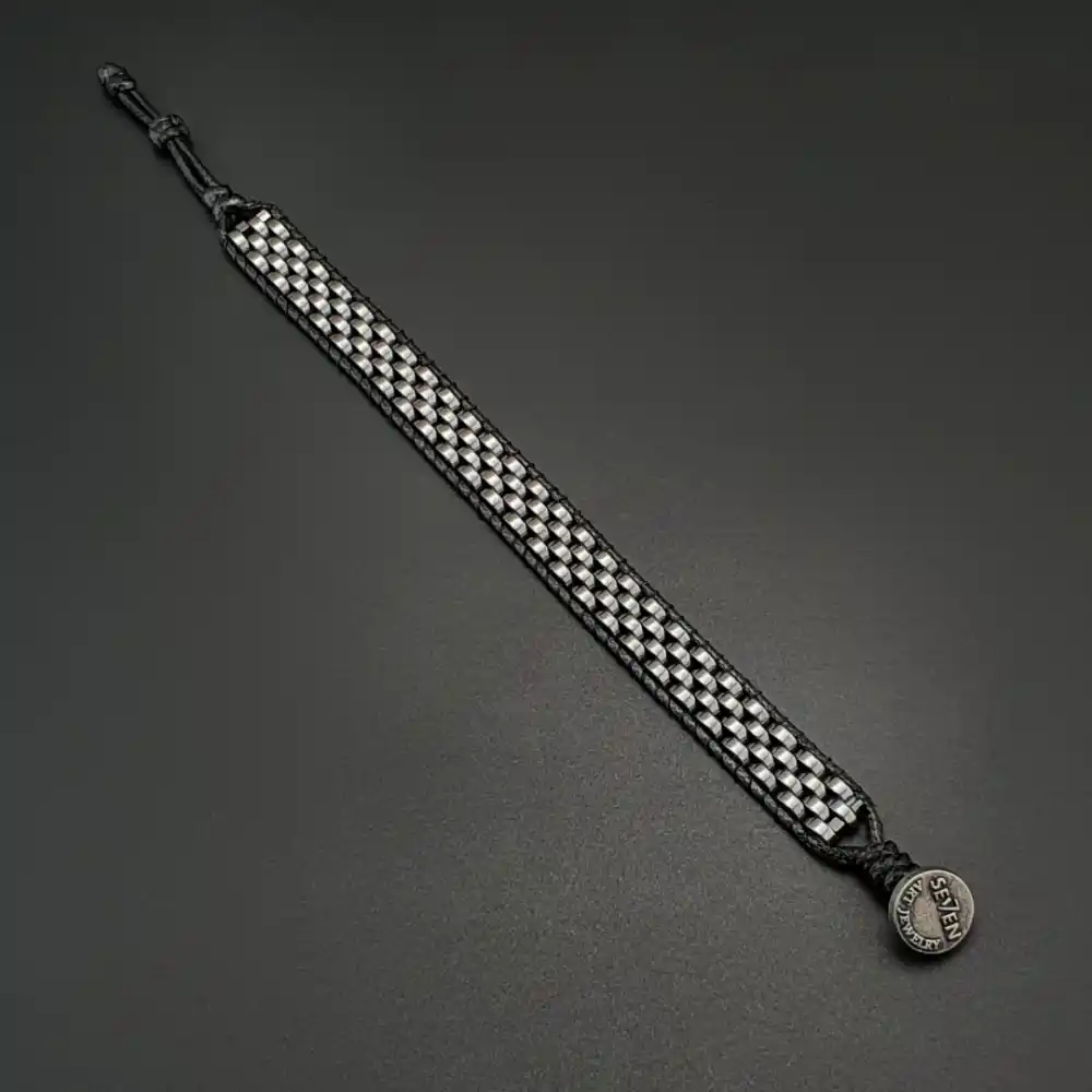 Doğal Taş Gümüş Renk Hematit Taşı Hasır Tarz Bileklik