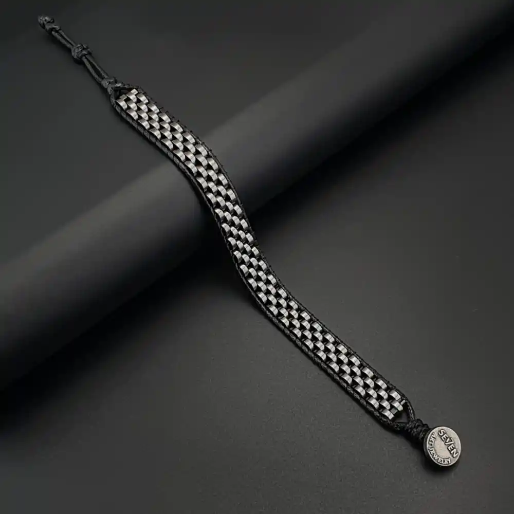 Doğal Taş Gümüş Renk Hematit Taşı Hasır Tarz Bileklik