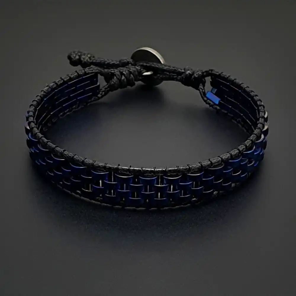 Doğal Taş Mavi Renk Hematit Taşı Hasır Tarz Bileklik