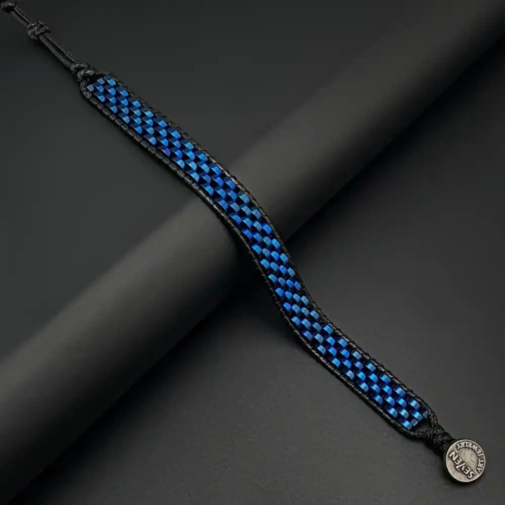 Doğal Taş Mavi Renk Hematit Taşı Hasır Tarz Bileklik