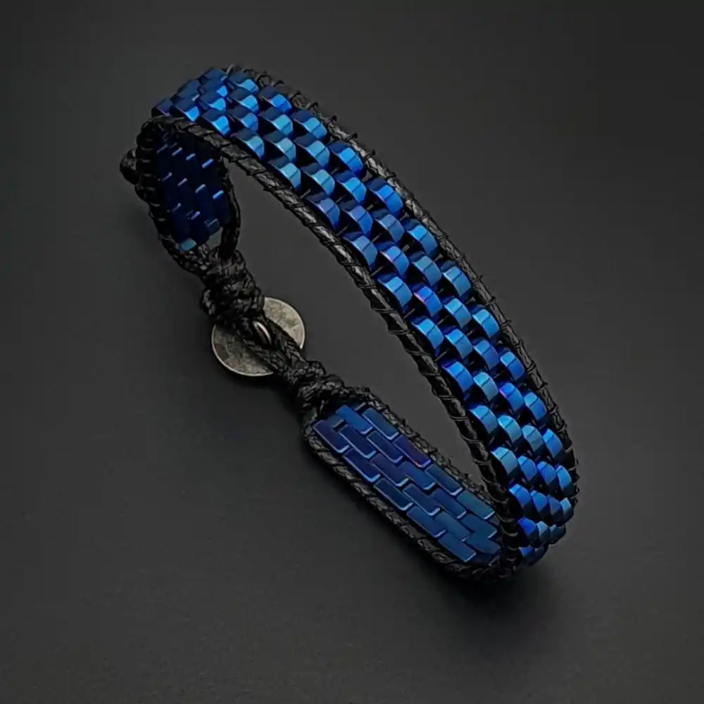 Doğal Taş Mavi Renk Hematit Taşı Hasır Tarz Bileklik