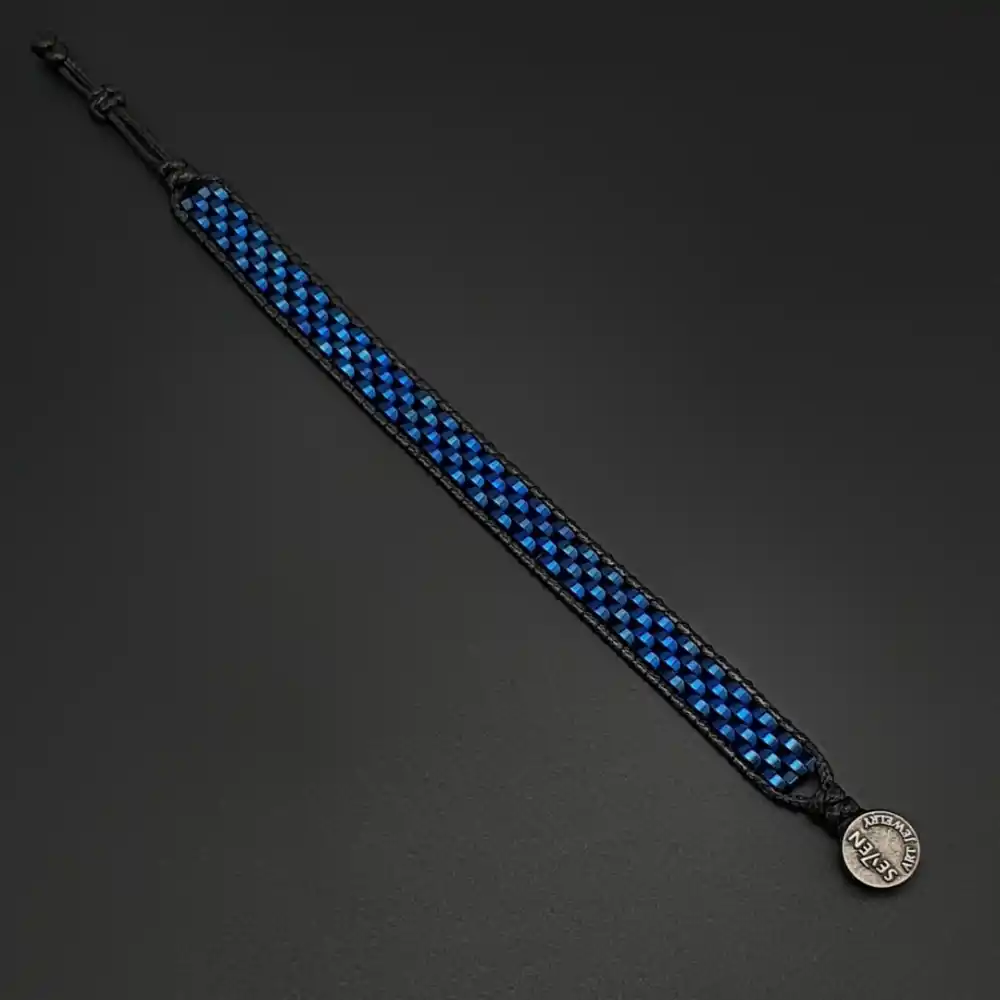 Doğal Taş Mavi Renk Hematit Taşı Hasır Tarz Bileklik