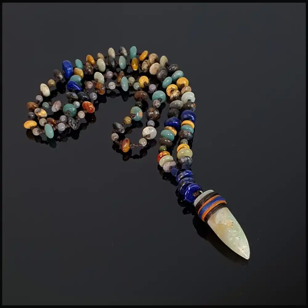 Lapis Lazuli Akuamarin, Jasper  ve Amazonit Uçlu Bohem Kolye