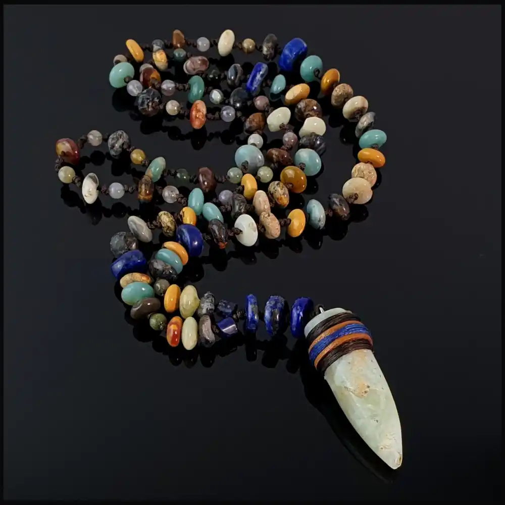 Lapis Lazuli Akuamarin, Jasper  ve Amazonit Uçlu Bohem Kolye