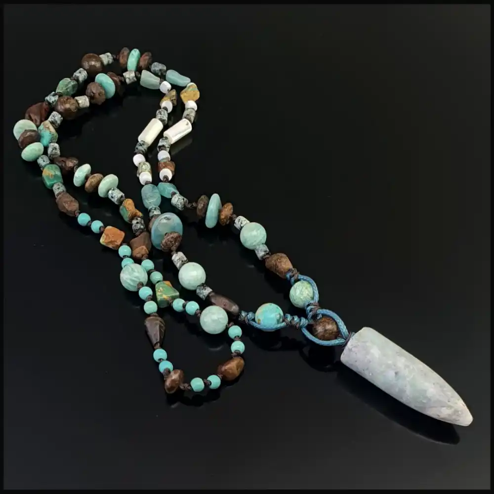 Amazonit Uçlu Bohem Kolye