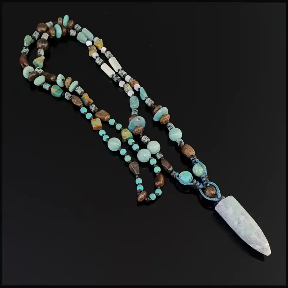 Amazonit Uçlu Bohem Kolye