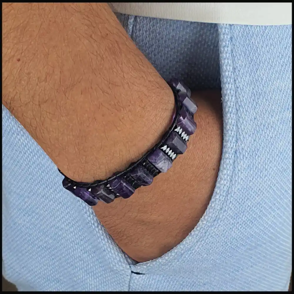 Ametist Köşeli Silindir Bileklik